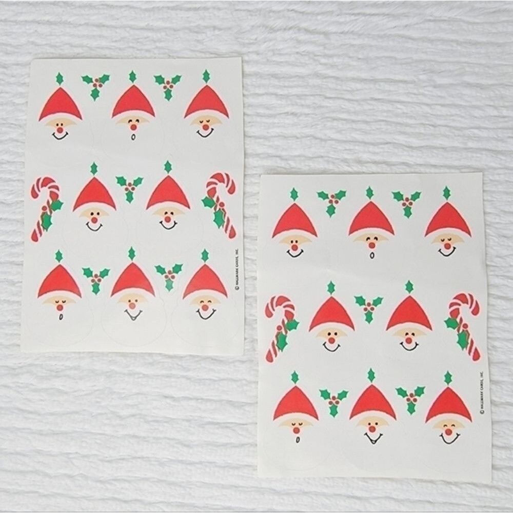 🎅 30 Vintage Christmas Hallmark Stickers Santa Holly Berry Leaves & Candy Cane